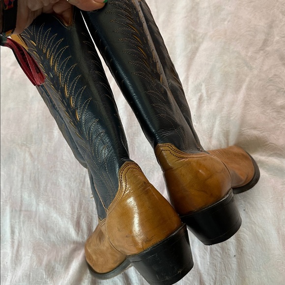 Vintage Wrangler Cowboy Boots Men’s Leather Blue Brown Size 8.5 - Picture 4 of 13